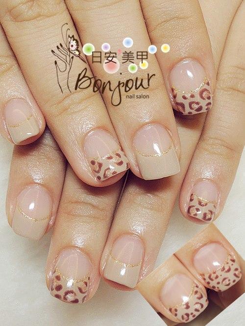 裸色系法式豹紋光療指甲 - 台北東區美甲:日安美甲 Bonjour Nail Salon