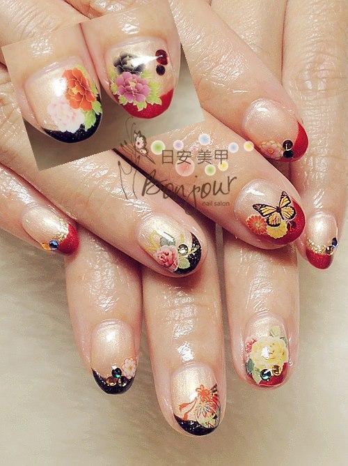 法式日式花卉風光療指甲 - 台北東區美甲:日安美甲 Bonjour Nail Salon