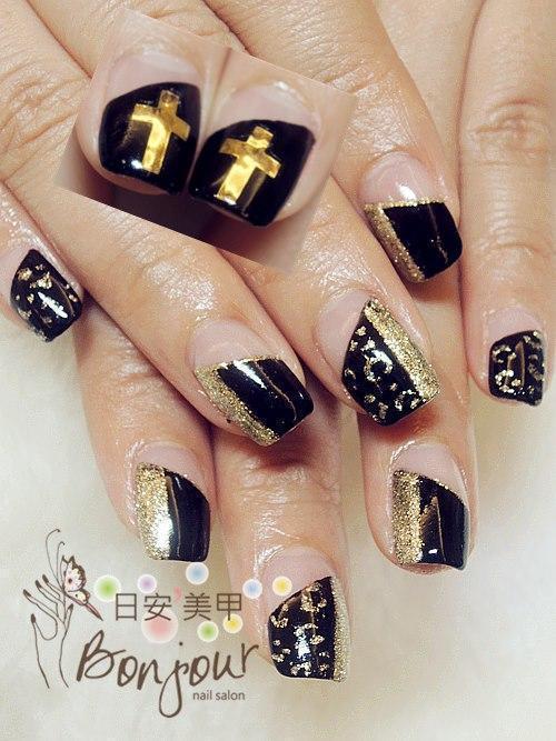 黑色斜法款光療指甲 - 台北東區美甲:日安美甲 Bonjour Nail Salon