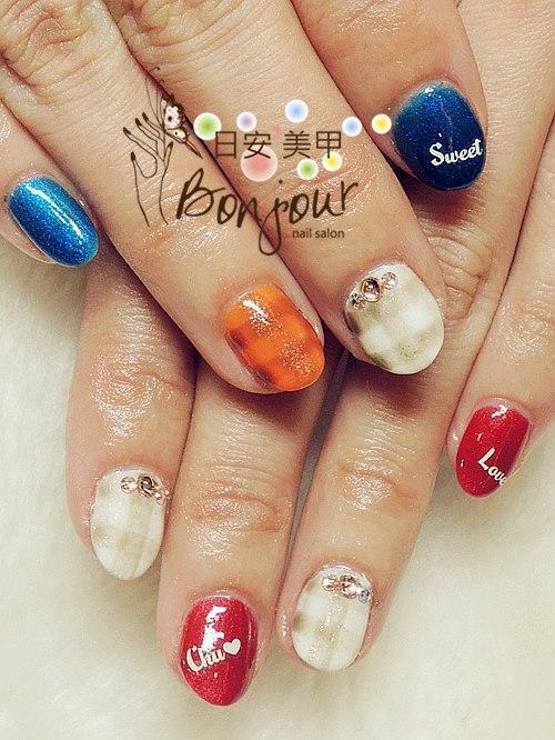 格子紋風光療指甲 - 台北東區美甲:日安美甲 Bonjour Nail Salon