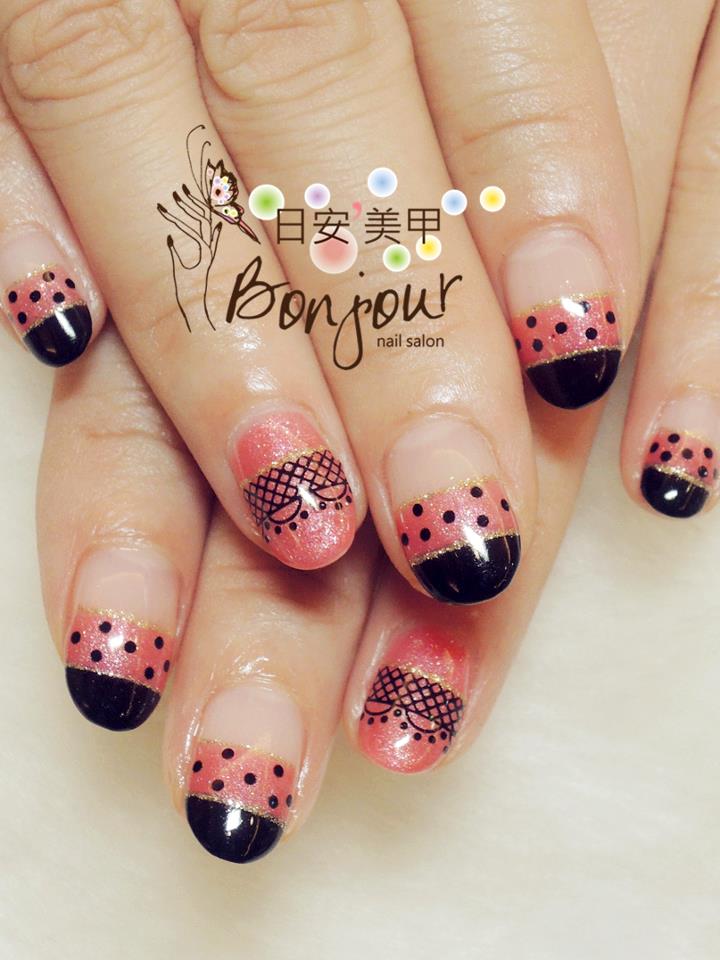 桃色點點風光療指甲 - 台北東區美甲:日安美甲 Bonjour Nail Salon