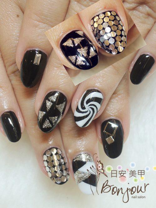 黑色幾何風光療指甲 - 台北東區美甲:日安美甲 Bonjour Nail Salon