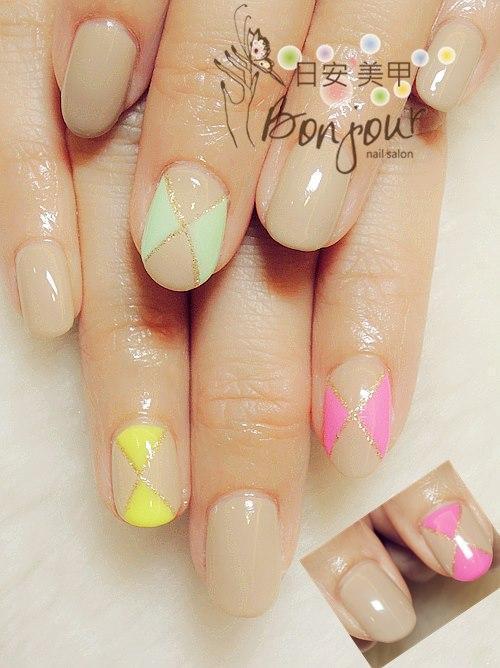 螢光系幾何光療指甲 - 台北東區美甲:日安美甲 Bonjour Nail Salon