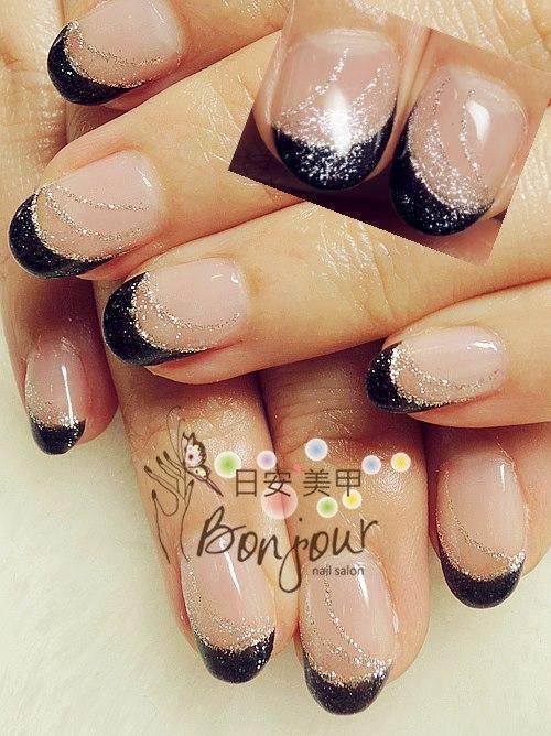 流金黑色法式光療指甲 - 台北東區美甲:日安美甲 Bonjour Nail Salon