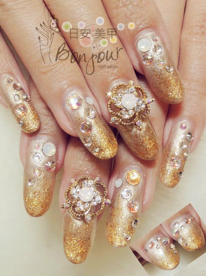 流金風新娘造型光療指甲 - 台北東區美甲:日安美甲 Bonjour Nail Salon