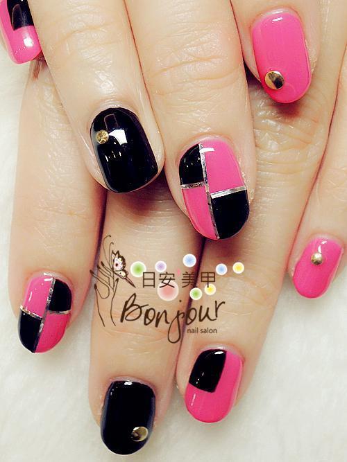 桃色幾何風光療指甲 - 台北東區美甲:日安美甲 Bonjour Nail Salon