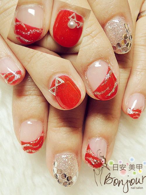 金色斑馬紋光療指甲 - 台北東區美甲:日安美甲 Bonjour Nail Salon