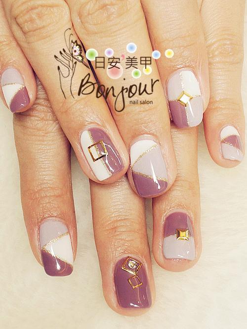 藕色風幾何光療指甲 - 台北東區美甲:日安美甲 Bonjour Nail Salon