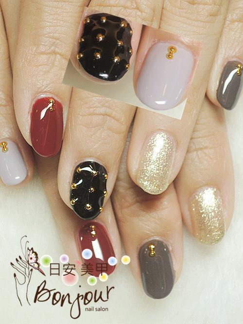 三色鉚釘風光療指甲 - 台北東區美甲:日安美甲 Bonjour Nail Salon