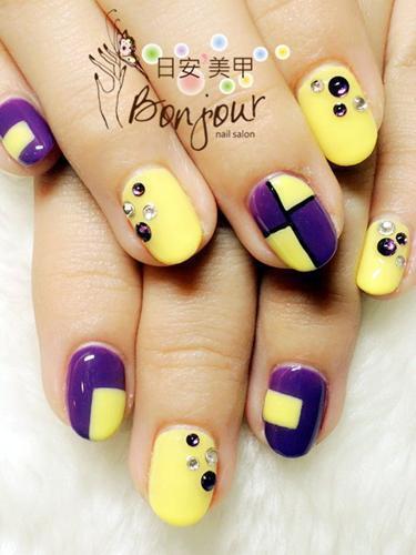 強烈黃紫雙色光療指甲 - 台北東區美甲:日安美甲 Bonjour Nail Salon