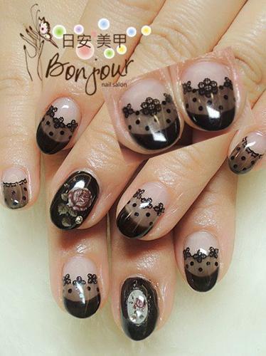 黑色透明薄紗風光療指甲 - 台北東區美甲:日安美甲 Bonjour Nail Salon