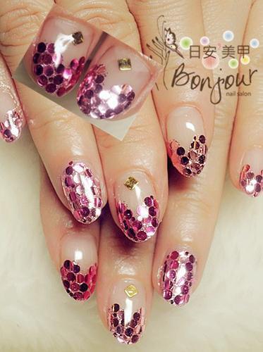 桃色亮片風光療指甲 - 台北東區美甲:日安美甲 Bonjour Nail Salon