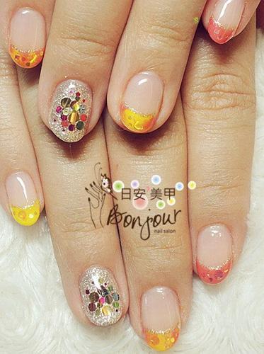 糖果色亮片法式光療指甲 - 台北東區美甲:日安美甲 Bonjour Nail Salon