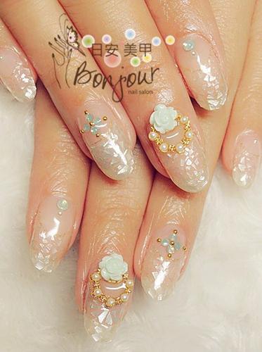 透明反法貝殼風情光療指甲 - 台北東區美甲:日安美甲 Bonjour Nail Salon