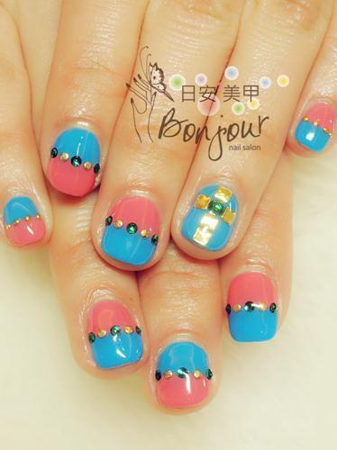 異國風雙色光療指甲 - 台北東區美甲:日安美甲 Bonjour Nail Salon