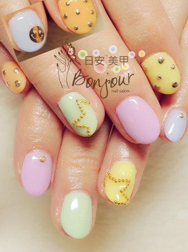 東區美甲,日安美甲:可愛色系補釘風光療指甲 Bonjour Nail Salon