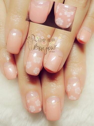 台北東區美甲 日安美甲:裸色系櫻花風光療指甲 Bonjour Nail Salon