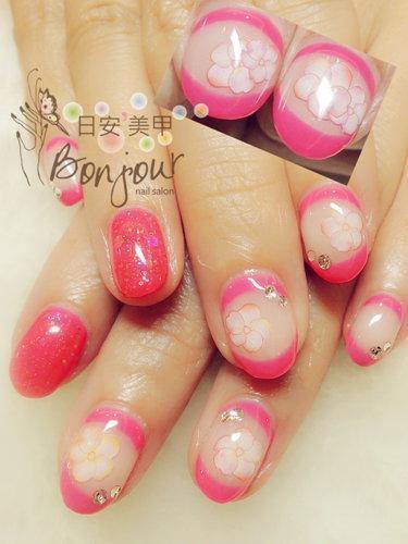 台北東區美甲 日安美甲:櫻花色花卉風光療指甲 Bonjour Nail Salon