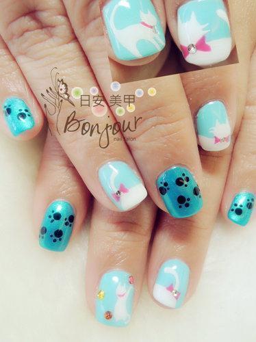 台北東區美甲 日安美甲:白貓Party光療指甲 Bonjour Nail Salon