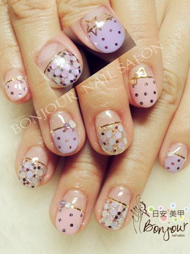 台北東區美甲 日安美甲:可愛紫色點點風光療指甲 Bonjour Nail Salon