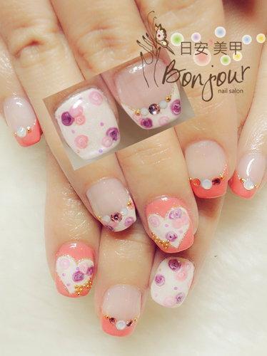台北東區美甲 日安美甲:手繪小花花光療指甲 Bonjour Nail Salon