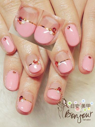 台北東區美甲 日安美甲:粉紅款平法光療指甲 Bonjour Nail Salon