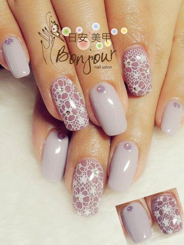 台北東區美甲 日安美甲:紫色小白花光療指甲 Bonjour Nail Salon