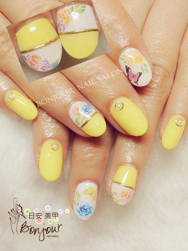台北東區美甲 日安美甲:雙色彩蝶飛舞款光療指甲 Bonjour Nail Salon