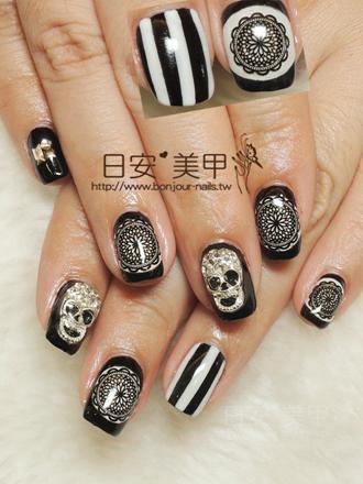台北東區美甲 日安美甲:黑色幾何個性款光療指甲 Bonjour Nail Salon