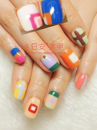 台北東區美甲 日安美甲:多色幾何可愛款光療指甲 Bonjour Nail Salon