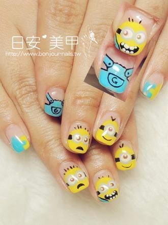 台北東區美甲 日安美甲:手繪小小兵光療指甲 Bonjour Nail Salon