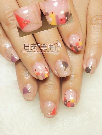 台北東區美甲 日安美甲:秋冬系幾何方塊光療指甲 Bonjour Nail Salon