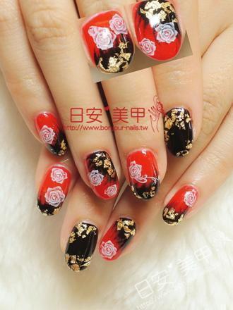 台北東區美甲 日安美甲:新年喜氣花卉風光療指甲 Bonjour Nail Salon