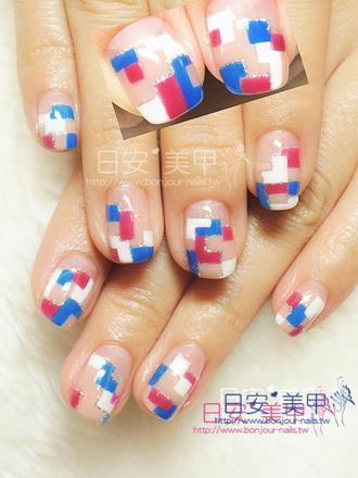 台北東區美甲 日安美甲:三色方塊光療指甲 Bonjour Nail Salon