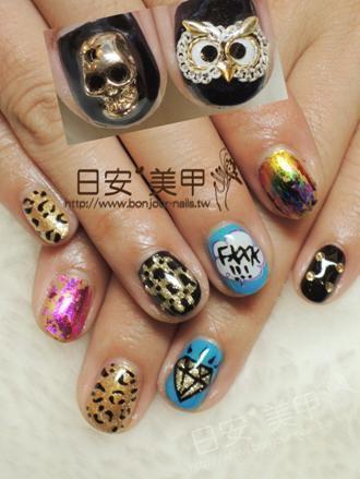 台北東區美甲 日安美甲:混搭龐克造型光療指甲 Bonjour Nail Salon