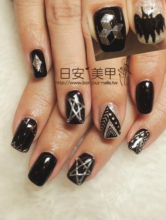 台北東區美甲 日安美甲:黑之龐克個性款光療指甲 Bonjour Nail Salon