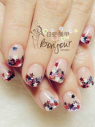 台北東區美甲 日安美甲:法式亮片星星光療指甲 Bonjour Nail Salon