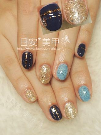 台北東區美甲 日安美甲:藍金高雅系光療指甲 Bonjour Nail Salon