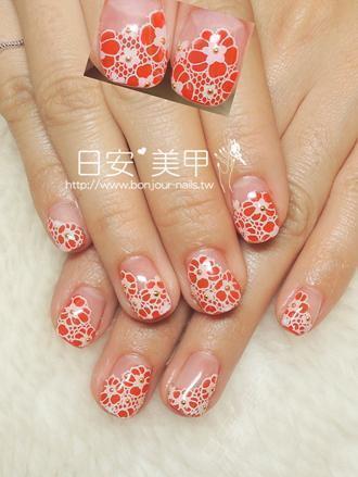台北東區美甲 日安美甲:紅色花卉光療指甲 Bonjour Nail Salon