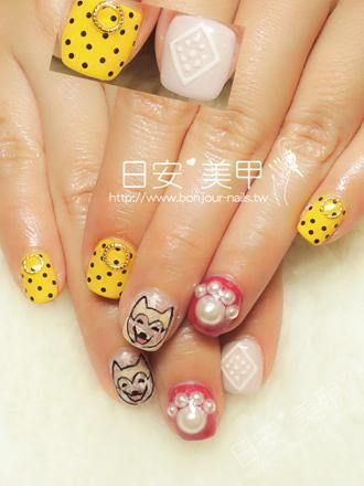 台北東區美甲 日安美甲:狗來旺可愛造型光療指甲 Bonjour Nail Salon
