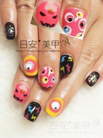 台北東區美甲 日安美甲:水繪搞怪眼球風格光療指甲 Bonjour Nail Salon