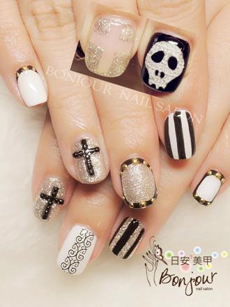 台北東區美甲 日安美甲:蕾絲骷髏光療指甲 Bonjour Nail Salon