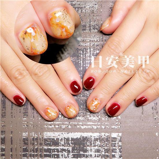 東區美甲.日安美甲-橘色感石紋光療指甲造型