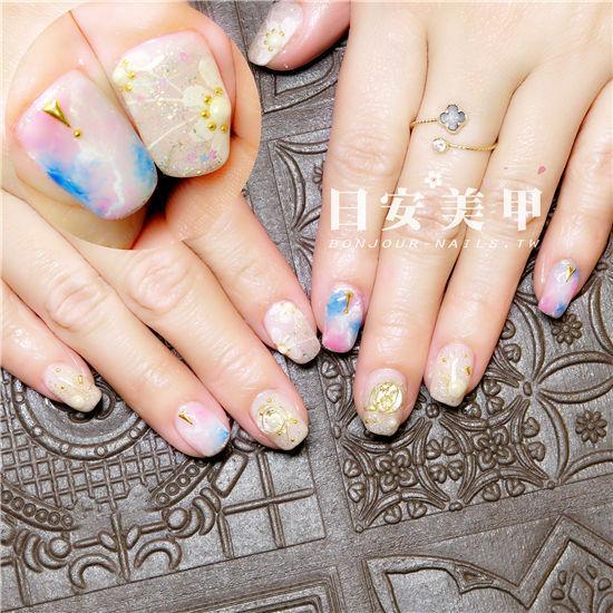 東區美甲.日安美甲-雙色大理石紋X金線搭