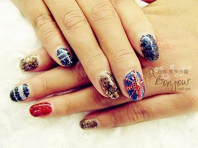 亮片英倫風光療指甲 - 台北東區美甲指甲彩繪:日安美甲 Bonjour Nail Salon