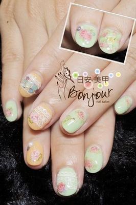 甜美鄉村風情光療指甲 - 台北東區指甲彩繪:日安美甲 Bonjour Nail Salon