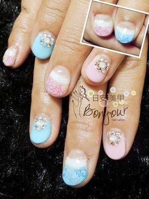 雙色扶桑花光療指甲 - 台北東區美甲指甲彩繪:日安美甲 Bonjour Nail Salon
