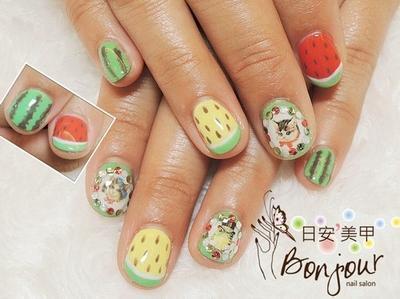 西瓜貓的夏日光療指甲 - 台北東區美甲指甲彩繪:日安美甲 Bonjour Nail Salon