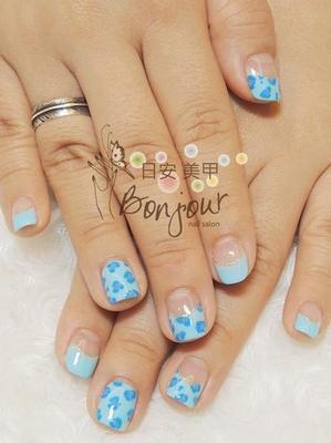海藍色豹紋風光療指甲 - 台北東區美甲指甲彩繪:日安美甲 Bonjour Nail Salon