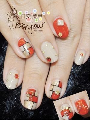 紅色幾何光療指甲 - 台北東區美甲指甲彩繪:日安美甲 Bonjour Nail Salon